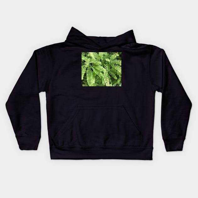 Spiraling Green Ferns in the Rain Kids Hoodie by Photomersion